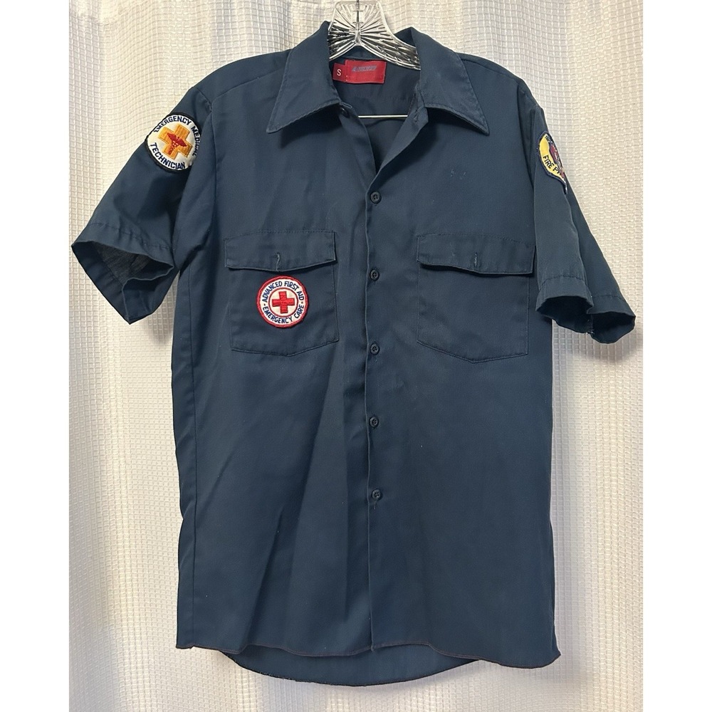 VTG 80s EMT Fire Button Up Work Shirt Dickies Size Small